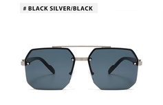 Half Frame Zonnebril Mannen Vrouwen Merk Designer Vierkante Platte Lens Retro Punk Zonneschermen Uv400 ( SILVER / BLACK )