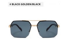 Half Frame Zonnebril Mannen Vrouwen Merk Designer Vierkante Platte Lens Retro Punk Zonneschermen Uv400 ( GOLDEN / BLACK )