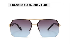 Half Frame Zonnebril Mannen Vrouwen Merk Designer Vierkante Platte Lens Retro Punk Zonneschermen Uv400 ( GOLDEN / GREY / BLUE )