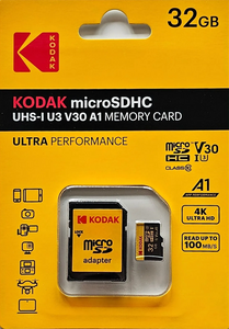 KODAK MicroSDHC UHS-I U3 V30 A1 Ultra Performance 4K Full HD "32GB"