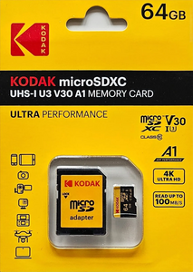 KODAK MicroSDXC UHS-I U3 V30 A1 Ultra Performance 4K Full HD "64GB"