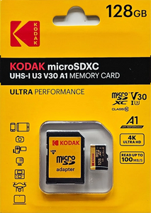 KODAK MicroSDHC UHS-I U3 V30 A1 Ultra Performance 4K Full HD "128GB"