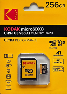 KODAK MicroSDHC UHS-I U3 V30 A1 Ultra Performance 4K Full HD "256GB"