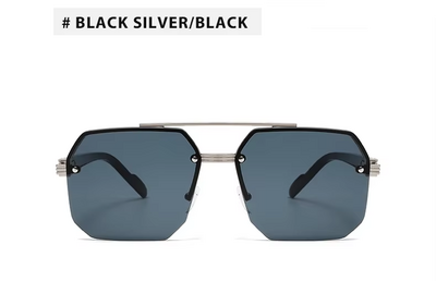 Half Frame Zonnebril Mannen Vrouwen Merk Designer Vierkante Platte Lens Retro Punk Zonneschermen Uv400 ( SILVER / BLACK )