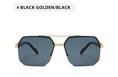 Half Frame Zonnebril Mannen Vrouwen Merk Designer Vierkante Platte Lens Retro Punk Zonneschermen Uv400 ( GOLDEN / BLACK )