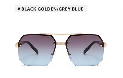 Half Frame Zonnebril Mannen Vrouwen Merk Designer Vierkante Platte Lens Retro Punk Zonneschermen Uv400 ( GOLDEN / GREY / BLUE )